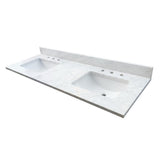 61 in. W x 22 in. D x 1 in. H Bianco Carrara White Marble Double Basin Vanity Top with White Basins - Super Arbor
