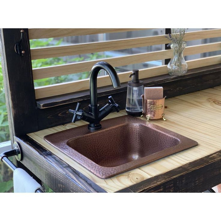 Seurat All-in-One Drop-In Copper 15 in. Single Bowl Copper Bar Sink with Pfister Bronze Faucet and Drain