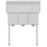 Freestanding Stainless Steel 36 in. 2-Hole Triple Bowl Commercial Kitchen Sink