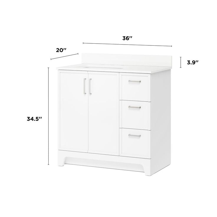 Style Selections Madix 36-in White Undermount Single Sink Bathroom Vanity with White Engineered Stone Top