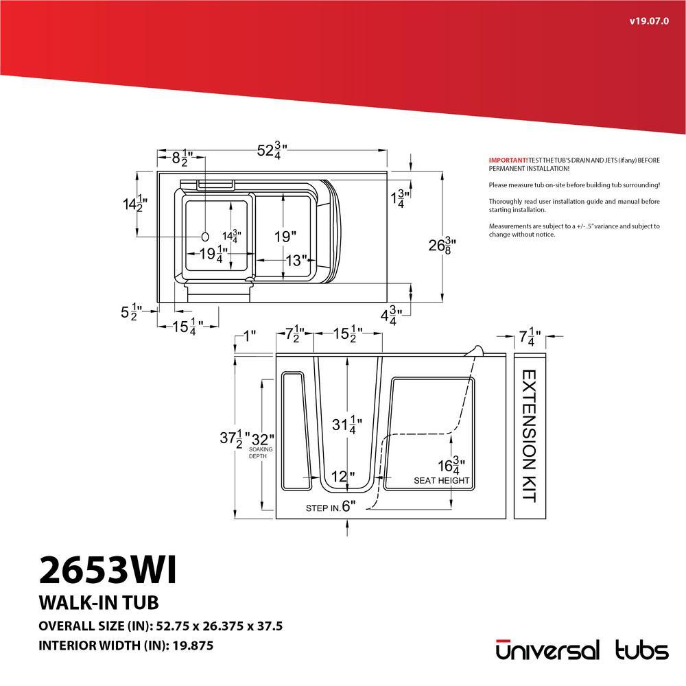 HD Series 53 in. Left Drain Quick Fill Walk-In Whirlpool and Air Bath Tub with Powered Fast Drain in White - Super Arbor