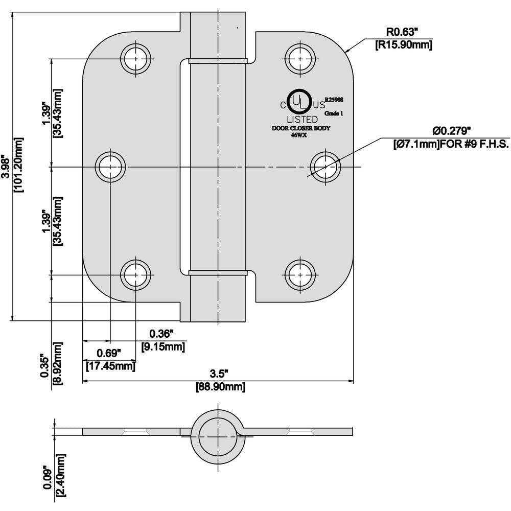 3-1/2 in. x 5/8 in. Radius Satin Chrome Adjustable Spring Door Hinge - Super Arbor