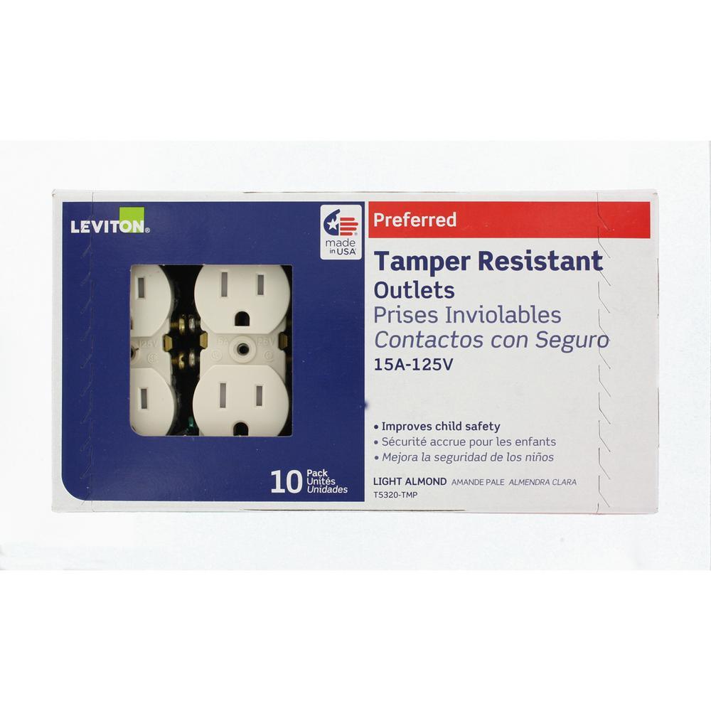 15 Amp Tamper-Resistant Duplex Outlet, Light Almond (10-Pack) - Super Arbor