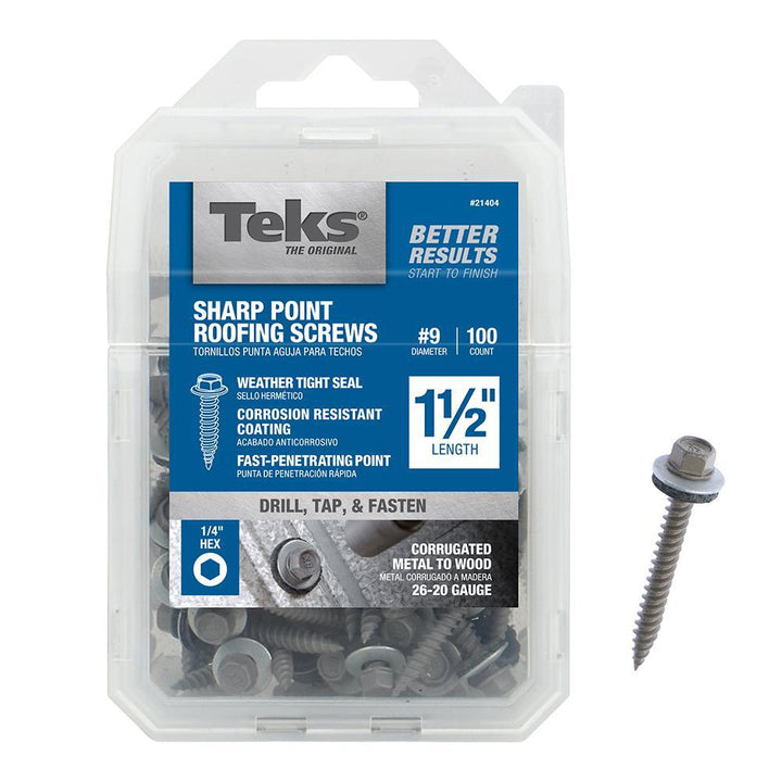 #9 x 1-1/2 in. External Hex Zinc Plated Steel Hex Washer Head Roofing Screws (100-Pack)
