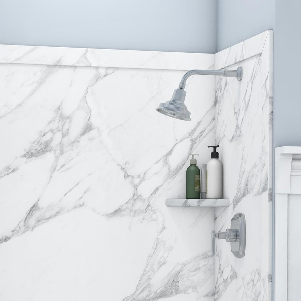 Elegance 36 in. x 48 in. x 80 in. 9-Piece Easy Up Adhesive Alcove Shower Wall Surround in Calacatta White - Super Arbor