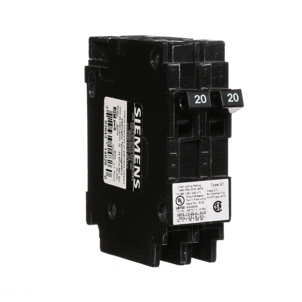 20 Amp Tandem Single Pole Type QT Circuit Breaker
