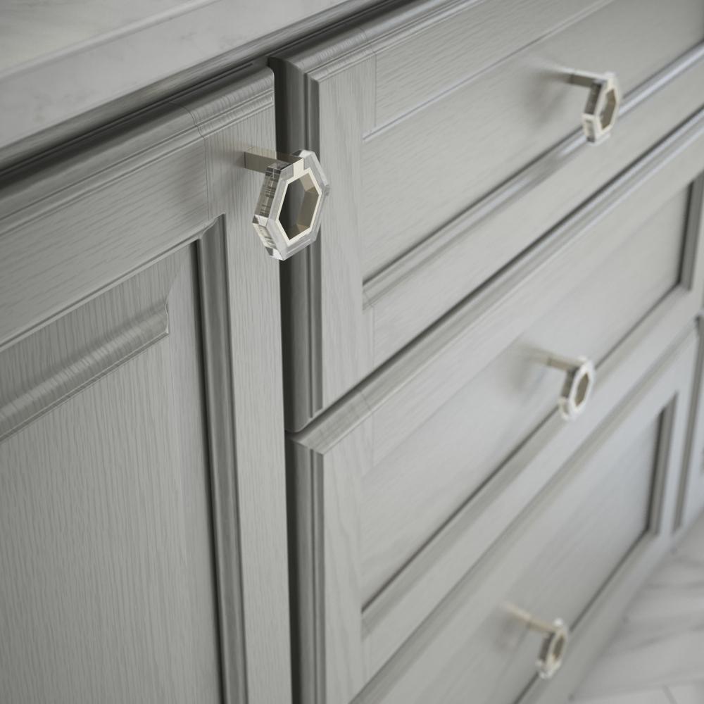 1-7/8 in. (48mm) Polished Nickel and Clear Acrylic Hexagon Cabinet Knob - Super Arbor