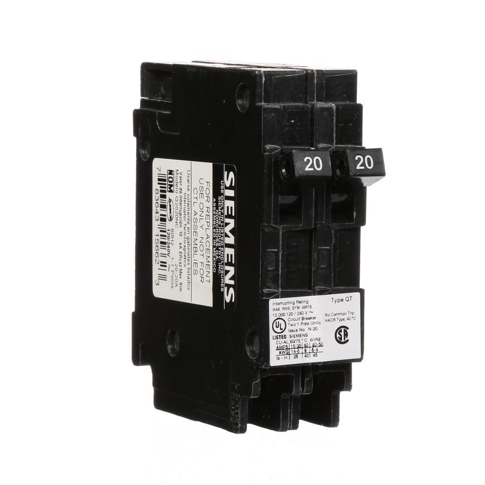 (2) 20 Amp Tandem Single Pole Type QT NCL-Circuit Breaker