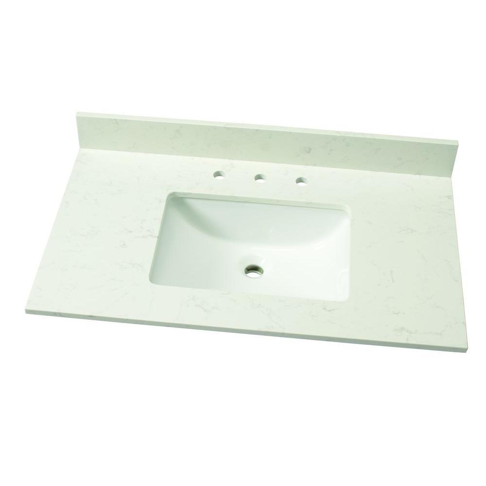25 in. W Marble Single Sink Vanity Top in Arabescato Venato with White Sink - Super Arbor