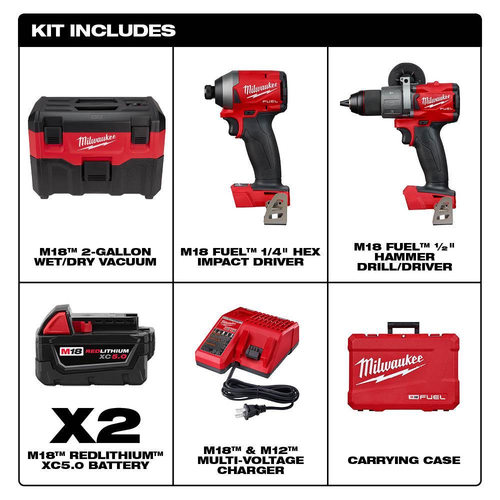 M18 FUEL 18-Volt Lithium-Ion Brushless Cordless Hammer Drill & Impact Driver Combo Kit (2-Tool) with Free Wet/Dry Vacuum - Super Arbor