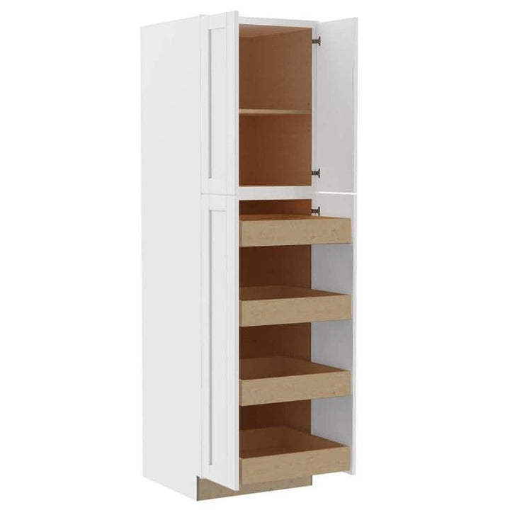 Home Decorators Collection Washington Vesper White Plywood Shaker Assembled Utility Pantry Kitchen Cabinet 4 ROT Sft Cl 24 in W x 24 in D x 84 in H