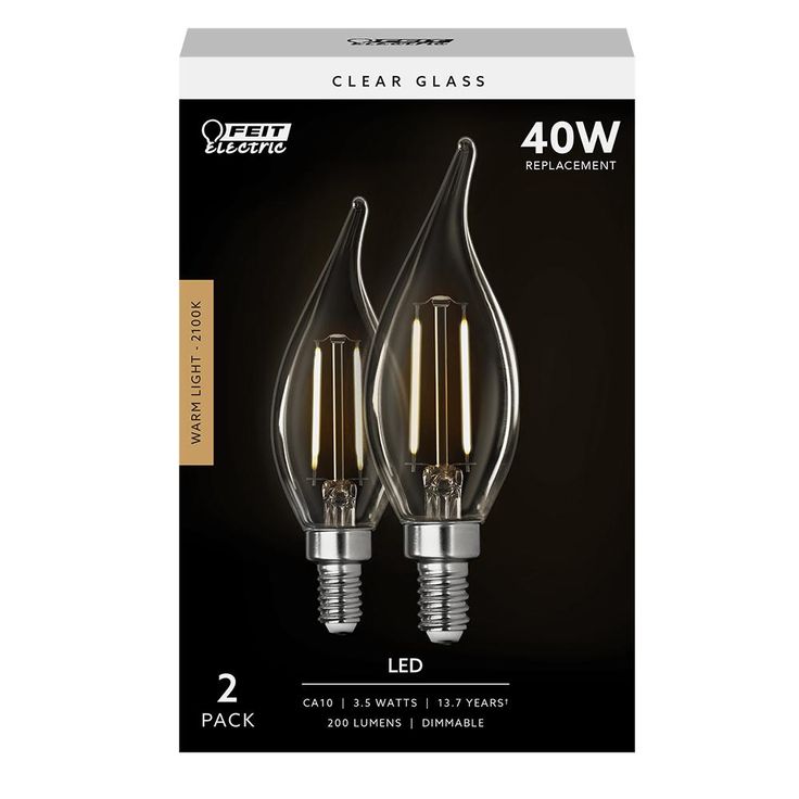 Feit Electric 40-Watt Equivalent CA10 Dim Candelabra Clear Glass Vintage Edison LED Light Bulb with Filament Warm White (12-Pack)