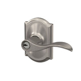 Schlage F51 Accent/Camelot Accent with Camelot Satin Nickel Reversible Keyed Entry Door Handle
