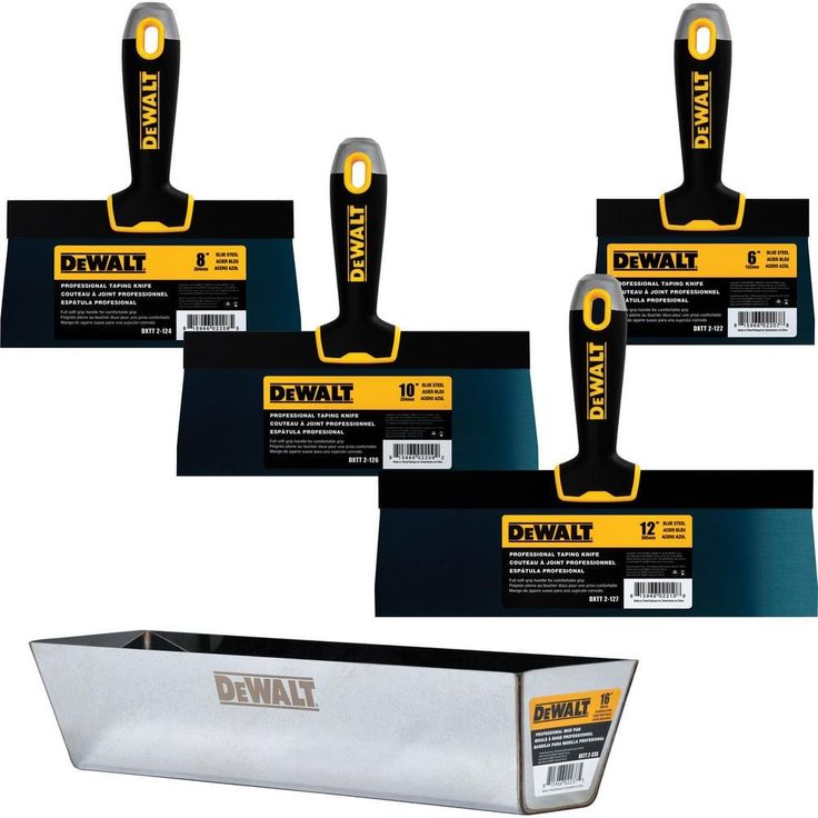 Blue Steel Taping Knife and Pan Set with Soft Grip Handles