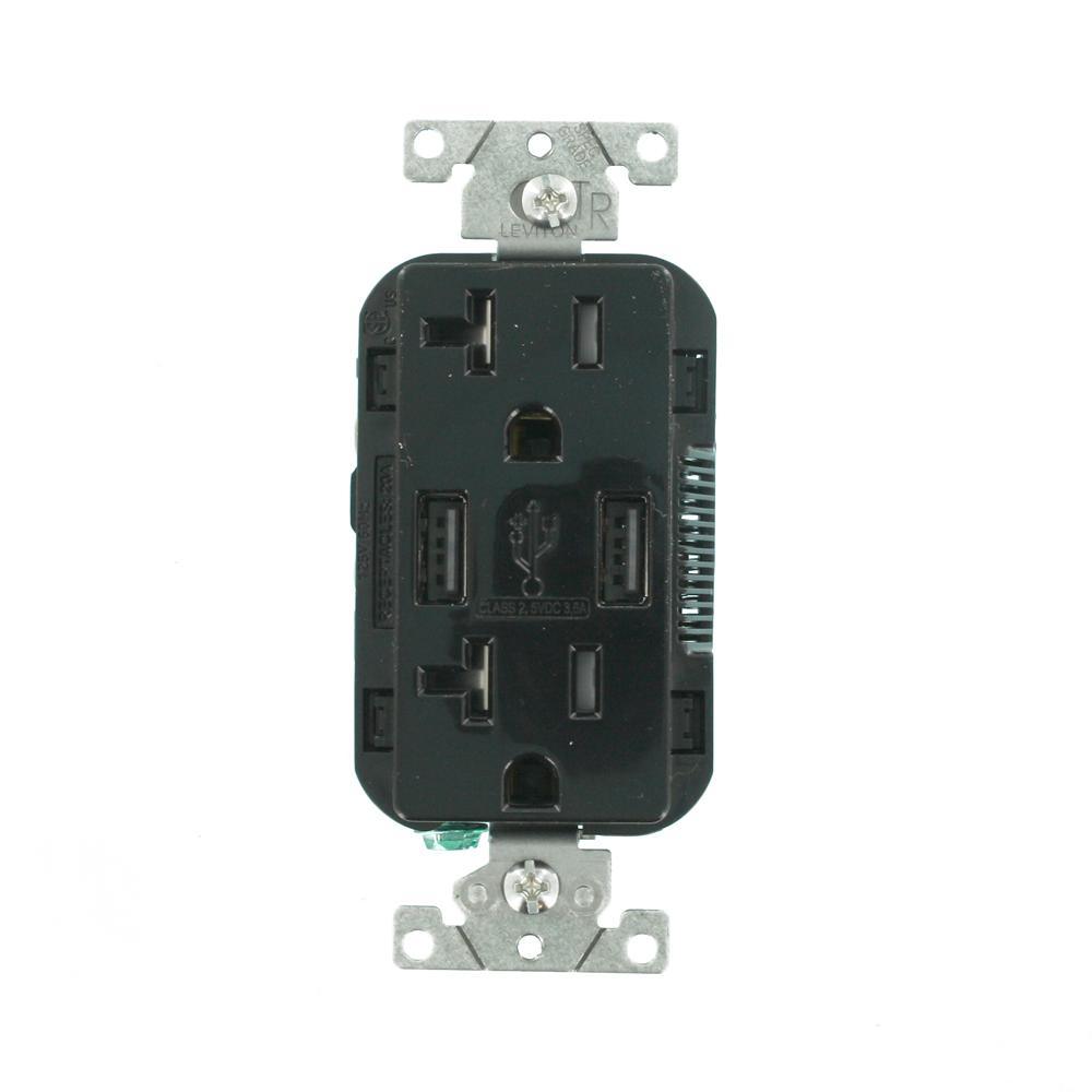 Decora 20 Amp Tamper Resistant Duplex Outlet and 3.6 Amp USB Outlet Charger, Black - Super Arbor