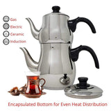 10-Cup Turkish Samovar Style Stainless Steel Double Handle Teapot Tea Maker Kettle 1.1 L and 2.5 L