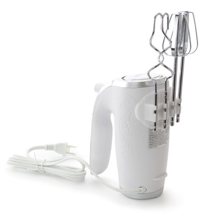 5-Speed 150-Watt White Hand Mixer with Silver Accents