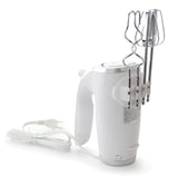 5-Speed 150-Watt White Hand Mixer with Silver Accents