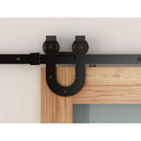 72 in. Black Horseshoe Sliding Barn Door Track and Hardware Kit