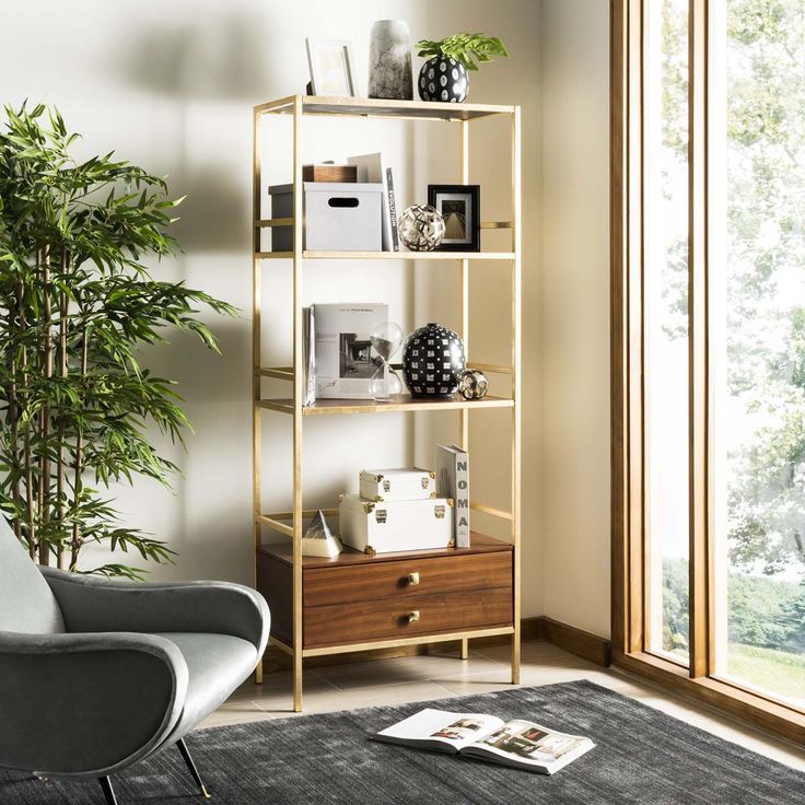 Safavieh Mateo Gold/Walnut Metal Etagere