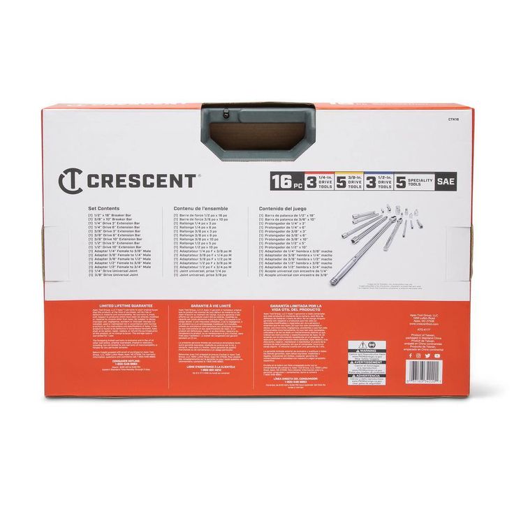 Crescent 1/4 in., 3/8 in., 1/2 in. and 3/4 in. Drive Socket Accessories Set (16-Piece)