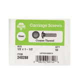 Hillman 1/2 in. x 1-1/2 in. Zinc-Plated Steel Carriage Bolt, Coarse Thread, 50-Pack