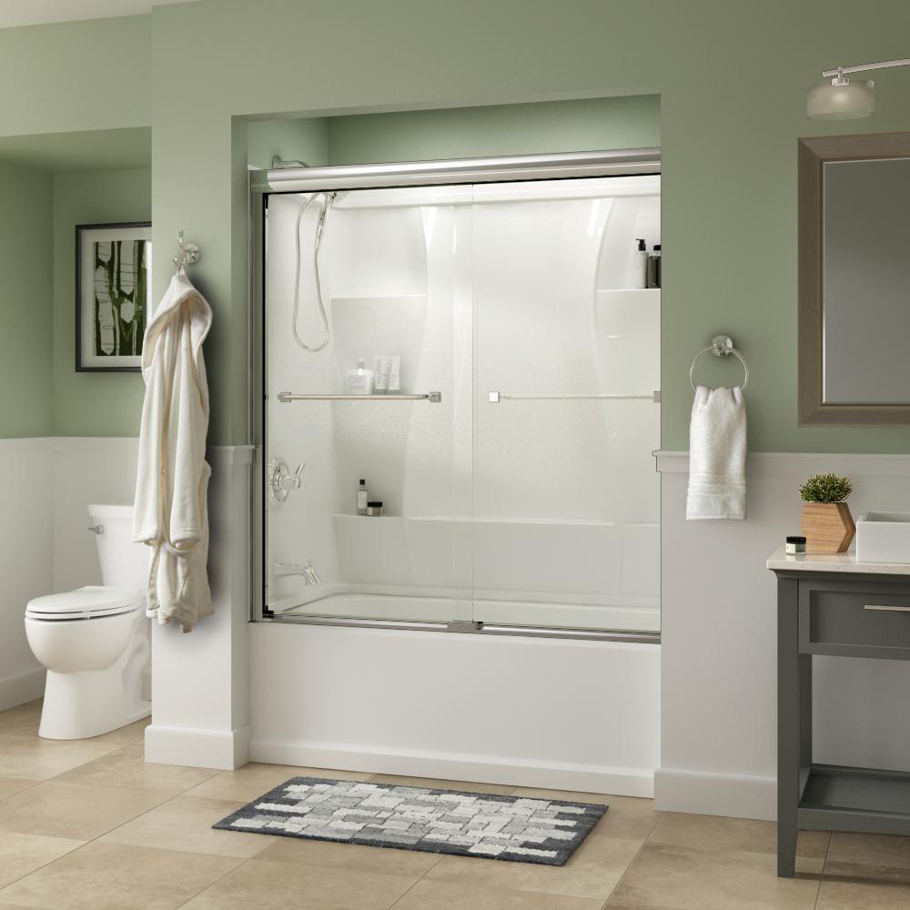 Everly 60 in. x 58-1/8 in. Traditional Semi-Frameless Sliding Bathtub Door in Nickel and 1/4 in. (6mm) Mozaic Glass - Super Arbor