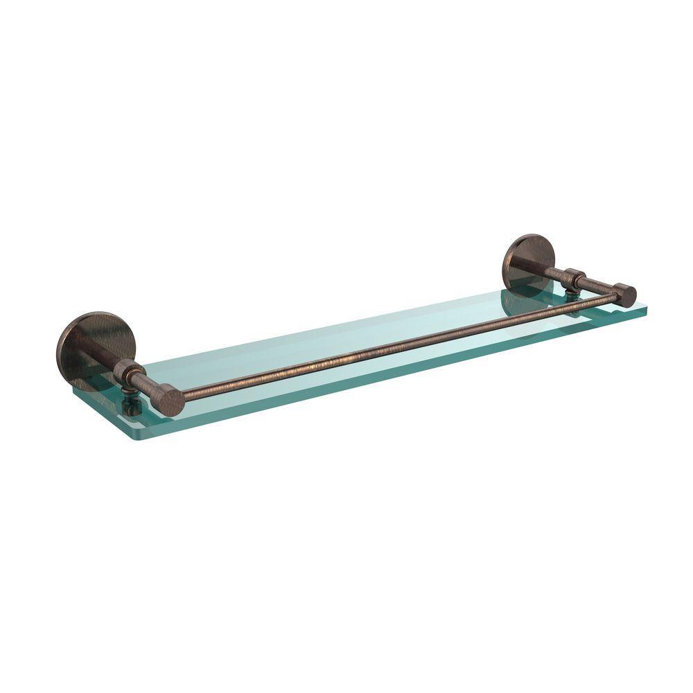 22 in. L  x 3 in. H  x 5 in. W Clear Glass Bathroom Shelf with Gallery Rail in Satin Nickel - Super Arbor