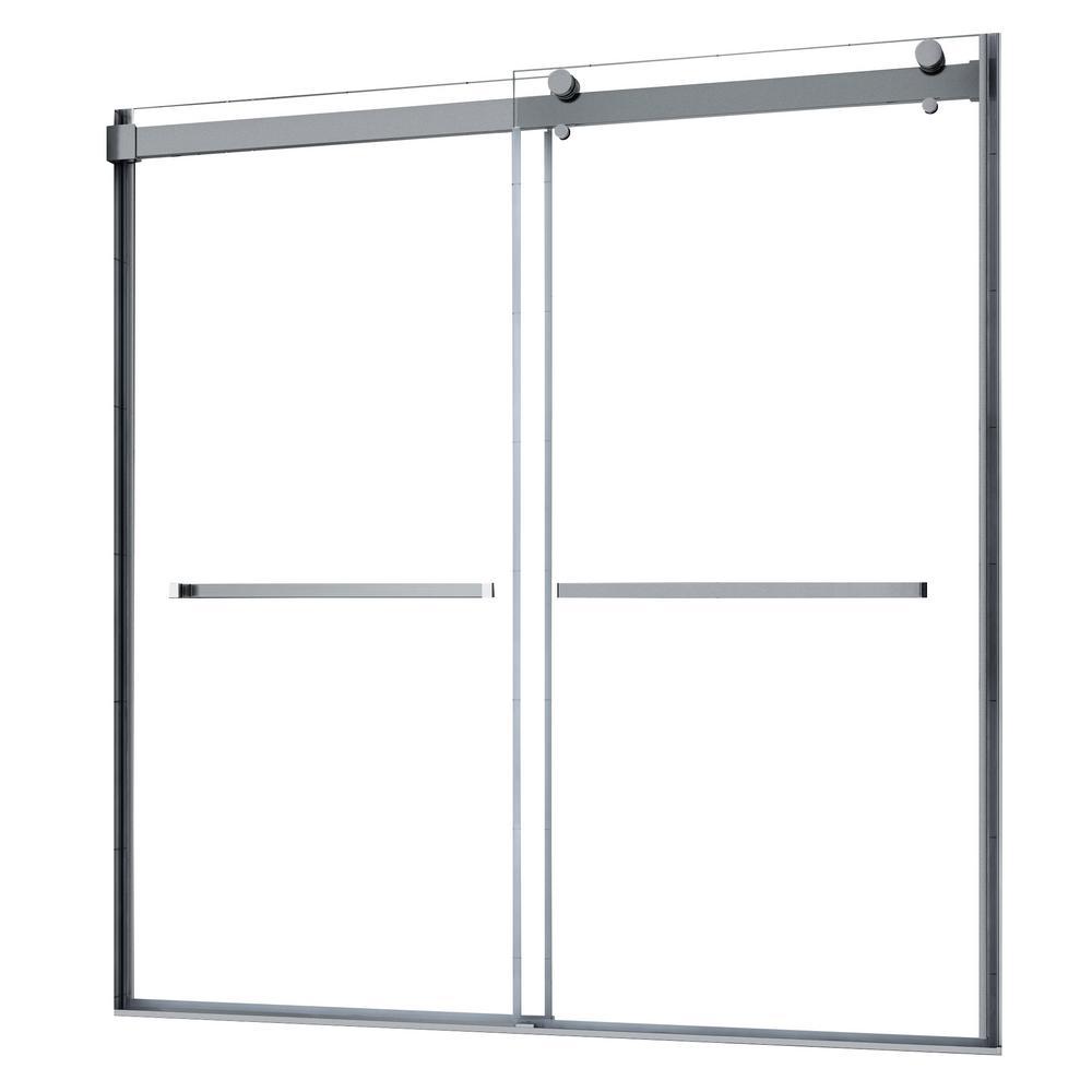 Lagoon 60 in. x 76 in. Left Drain Alcove Shower Kit in Ash Grey and Silver Hardware - Super Arbor