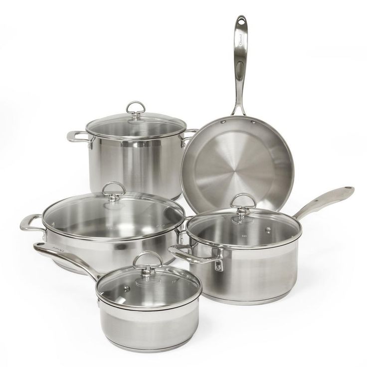 Induction 21 Steel 9-Piece Stainless Steel Cookware Set in Brushed Stainless Steel