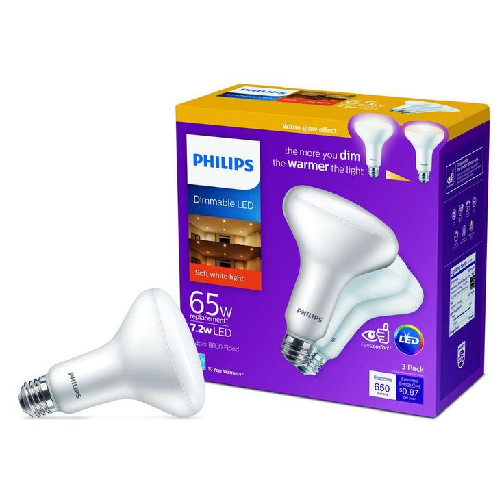 Philips 65-Watt Equivalent with Warm Glow BR30 Dimmable LED ENERGY STAR Light Bulb, Soft White (6-Pack)
