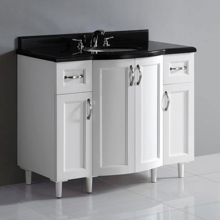 Gigi 42 in. Vanity in White with Granite Vanity Top in Black