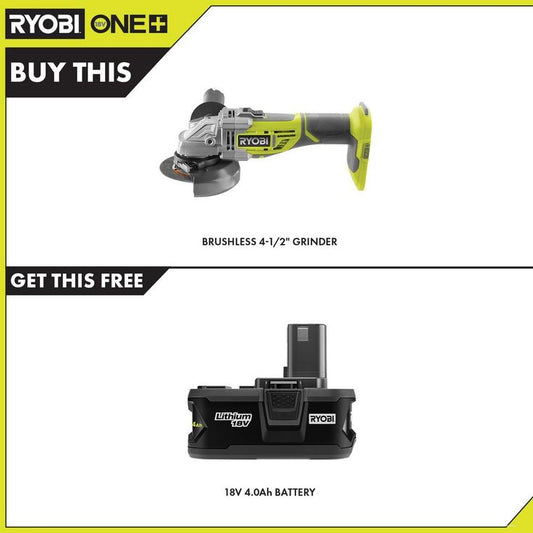 18-Volt ONE+ Cordless Brushless 4-1/2 in. Cut-Off Tool/Angle Grinder with 4.0 Ah Lithium-Ion Battery