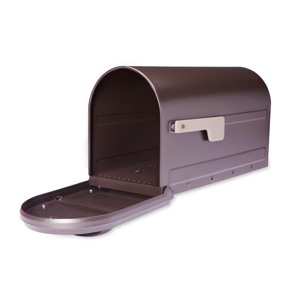 Mapleton Post Mount Mailbox Rubbed Bronze with Premium Champagne Flag - Super Arbor