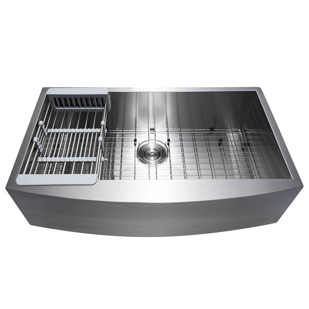 Handcrafted All-in-One Farmhouse Apron Front Stainless Steel 33 in. x 20 in. x 9 in. Single Bowl Kitchen Sink