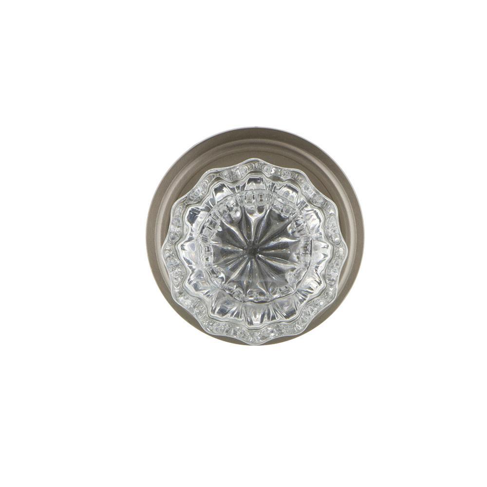 Classic Rosette 2-3/8 in. Backset Satin Nickel Privacy Bed/Bath Crystal Glass Door Knob - Super Arbor