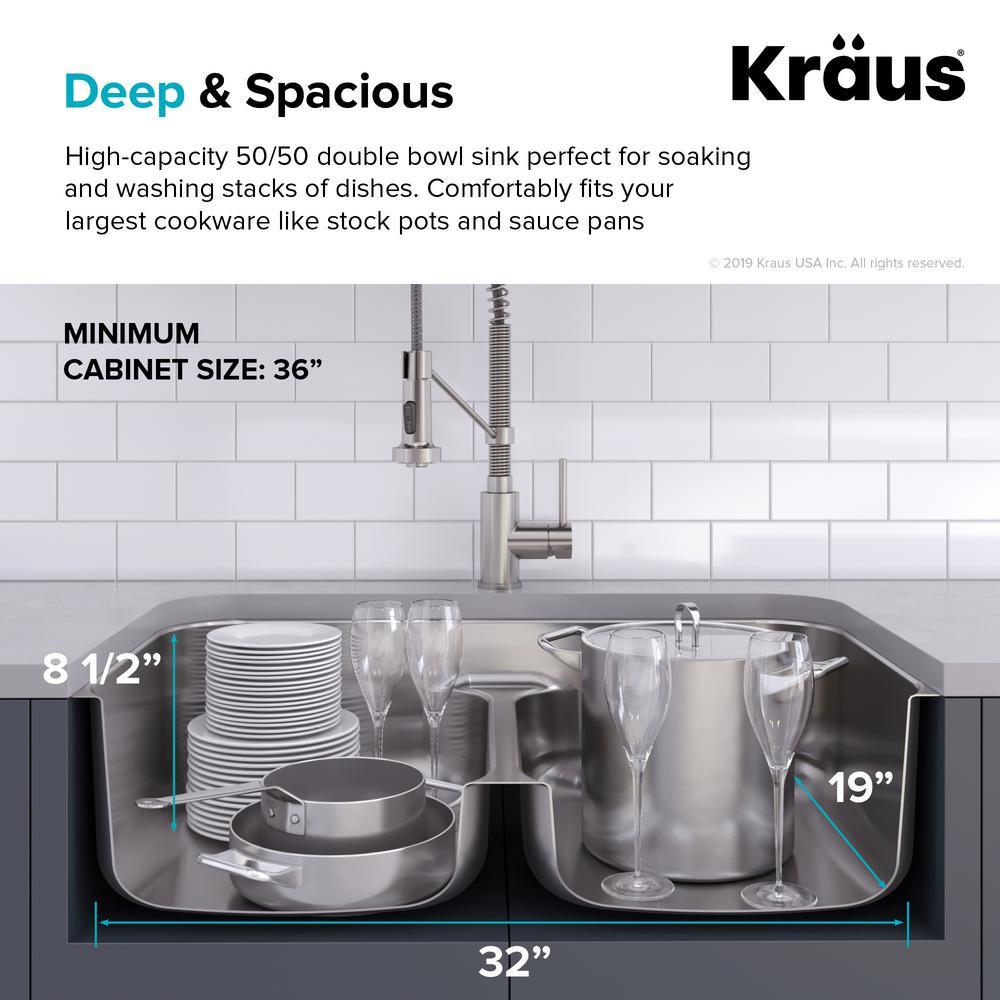 Premier Undermount Stainless Steel 32 in. 16-Gauge 50/50 Double Bowl Kitchen Sink - Super Arbor