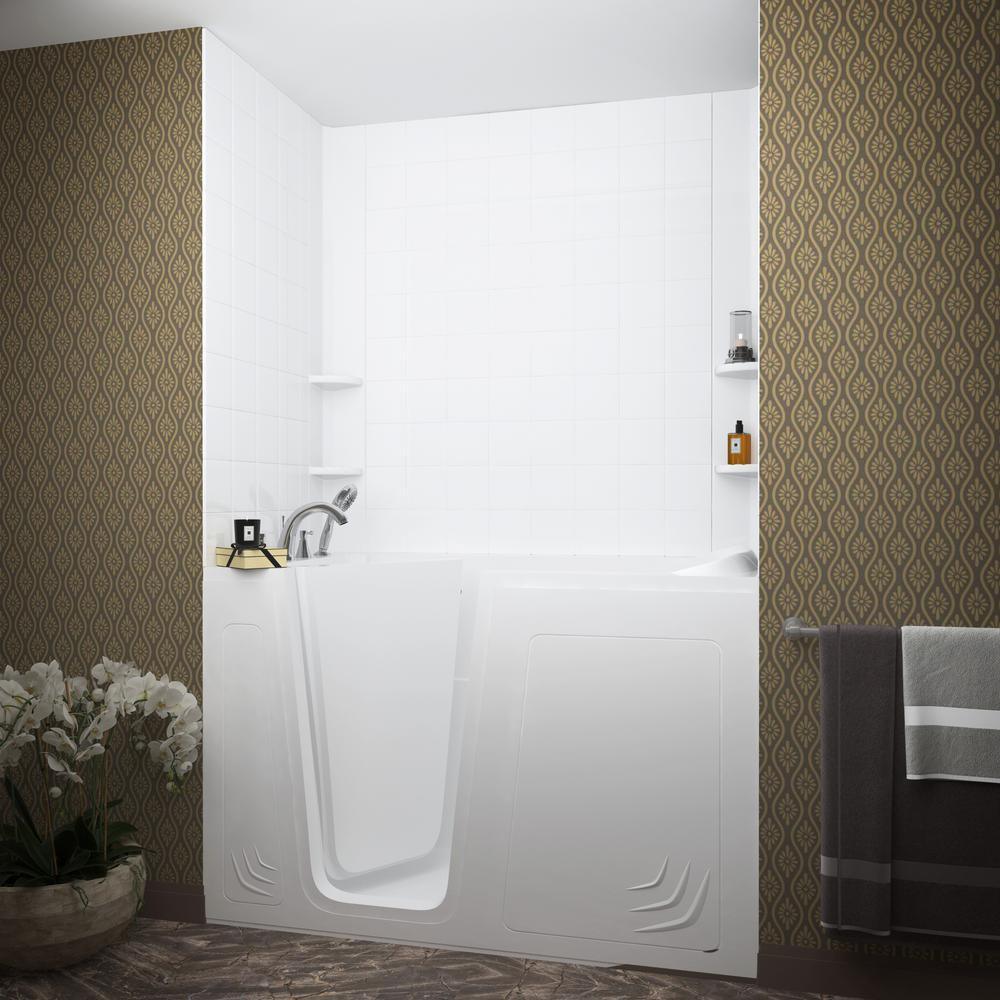 NOVA Heated Rampart 5 ft. Walk-in Non-Whirlpool Bathtub with 6 in. Tile Easy Up Adhesive Wall Surround in White - Super Arbor