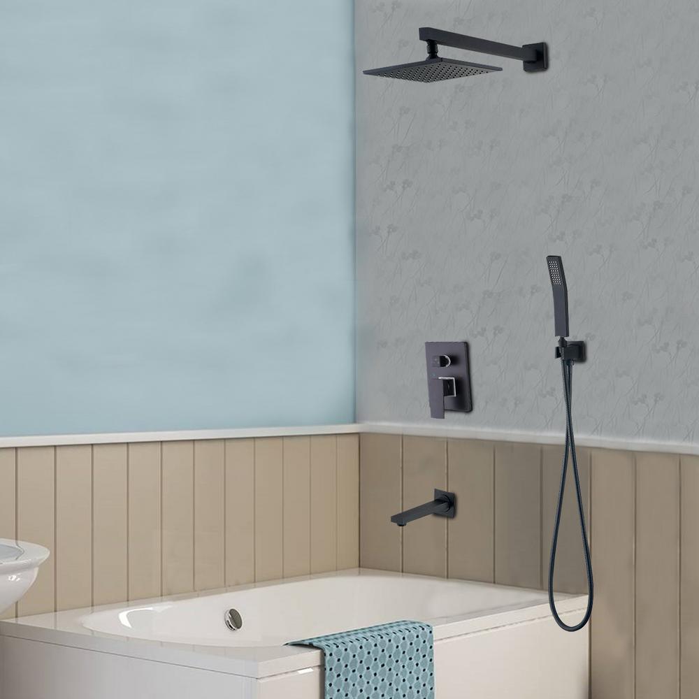 Single Handle 1-Spray High Pressure Tub and Shower Faucet with Hand Shower in Matte Black Ceramic Disc (Valve Included) - Super Arbor