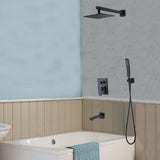 Single Handle 1-Spray High Pressure Tub and Shower Faucet with Hand Shower in Matte Black Ceramic Disc (Valve Included) - Super Arbor