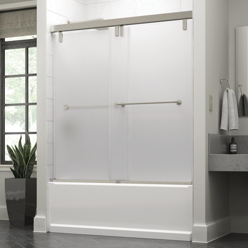 Lyndall 60 x 59-1/4 in. Frameless Mod Soft-Close Sliding Bathtub Door in Nickel with 3/8 in. (10mm) Clear Glass - Super Arbor