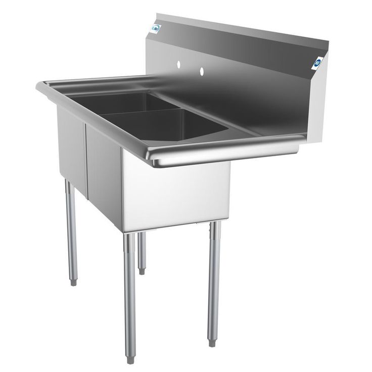 Freestanding Stainless Steel 48 in. 2-Hole Double Bowl Commercial Kitchen Sink Right Drainboard
