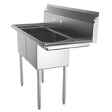 Freestanding Stainless Steel 48 in. 2-Hole Double Bowl Commercial Kitchen Sink Right Drainboard