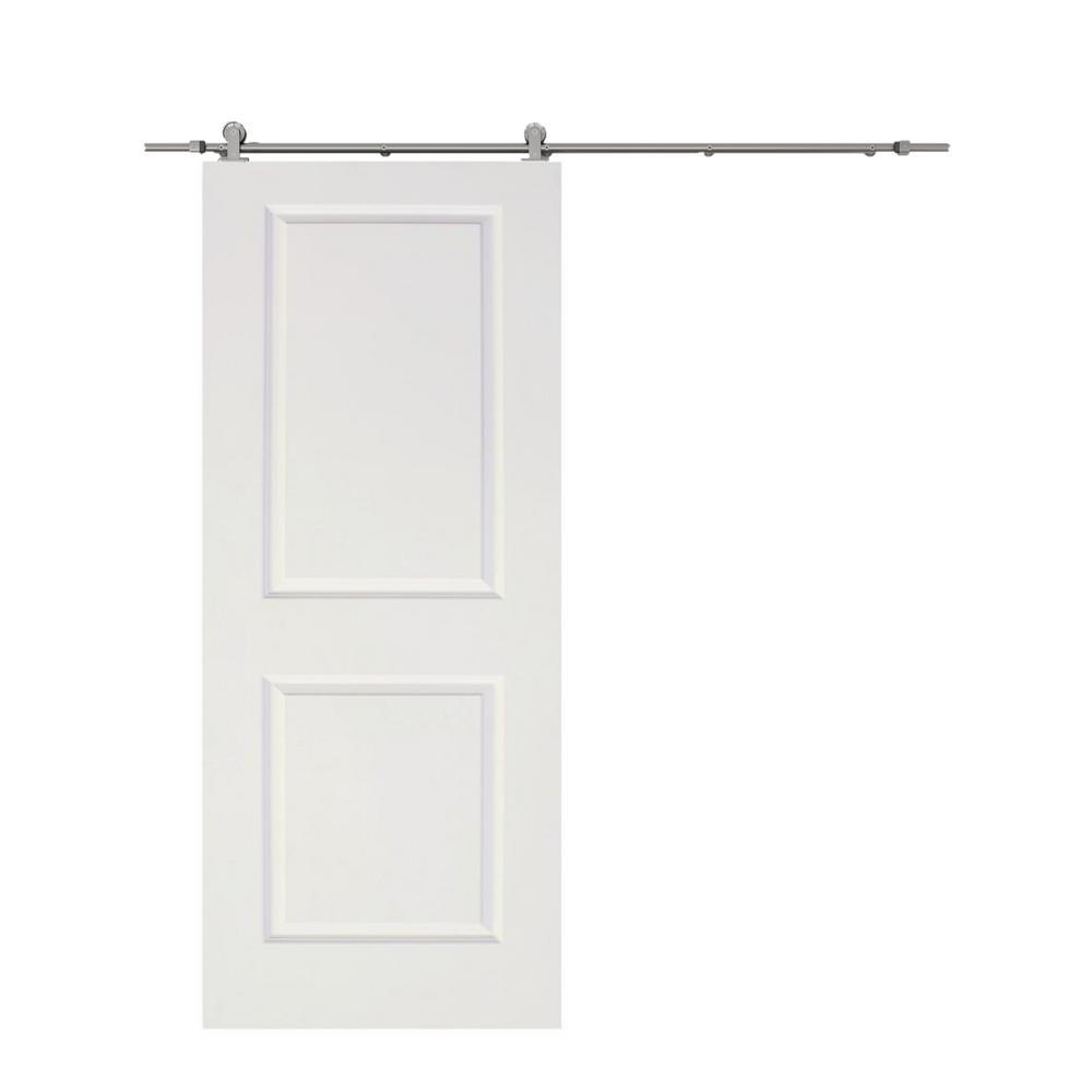 30 in. x 80 in. White Primed Composite Wood Barn Door Slab with Hardware Set - Super Arbor