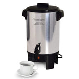 30-Cup Silver Commercial Aluminum Coffee Urn Features Automatic Temperature Control with Quick Brewing