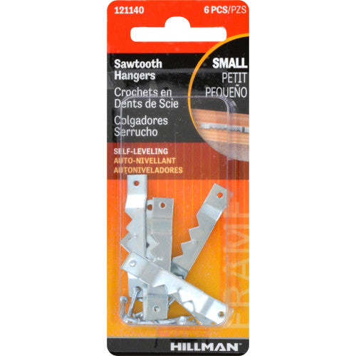 Hillman AnchorWire Small Self-Leveling Sawtooth Hangers, Silver, 1 lb Capacity, 6-Pack