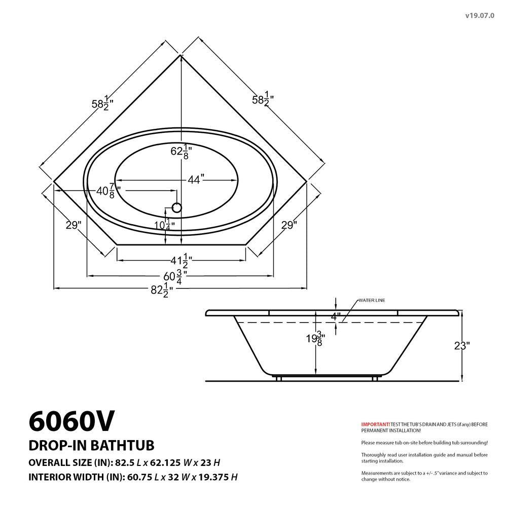 Mali 5 ft. Acrylic Center Drain Corner Drop-in Non-Whirlpool Bathtub in White - Super Arbor