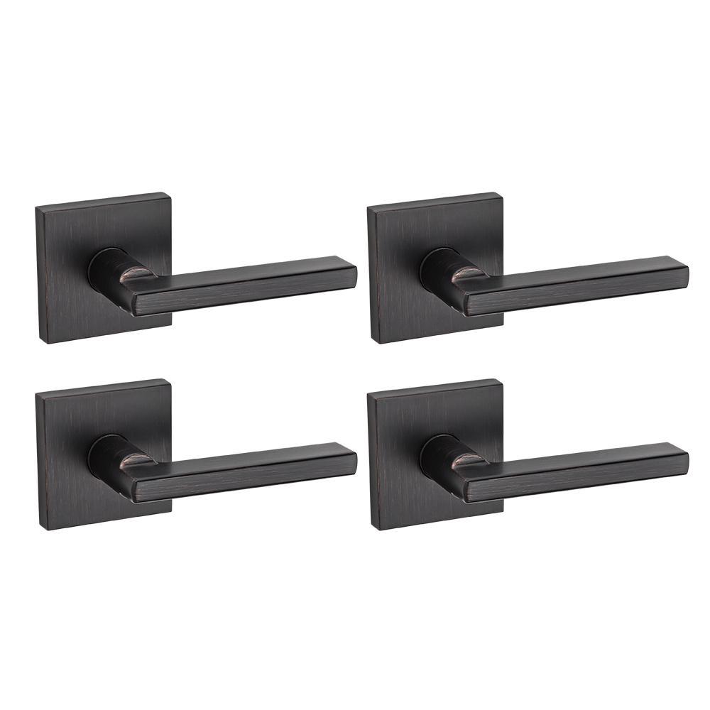Halifax Square Matte Black Passage Hall/Closet Door Lever (4-Pack) - Super Arbor