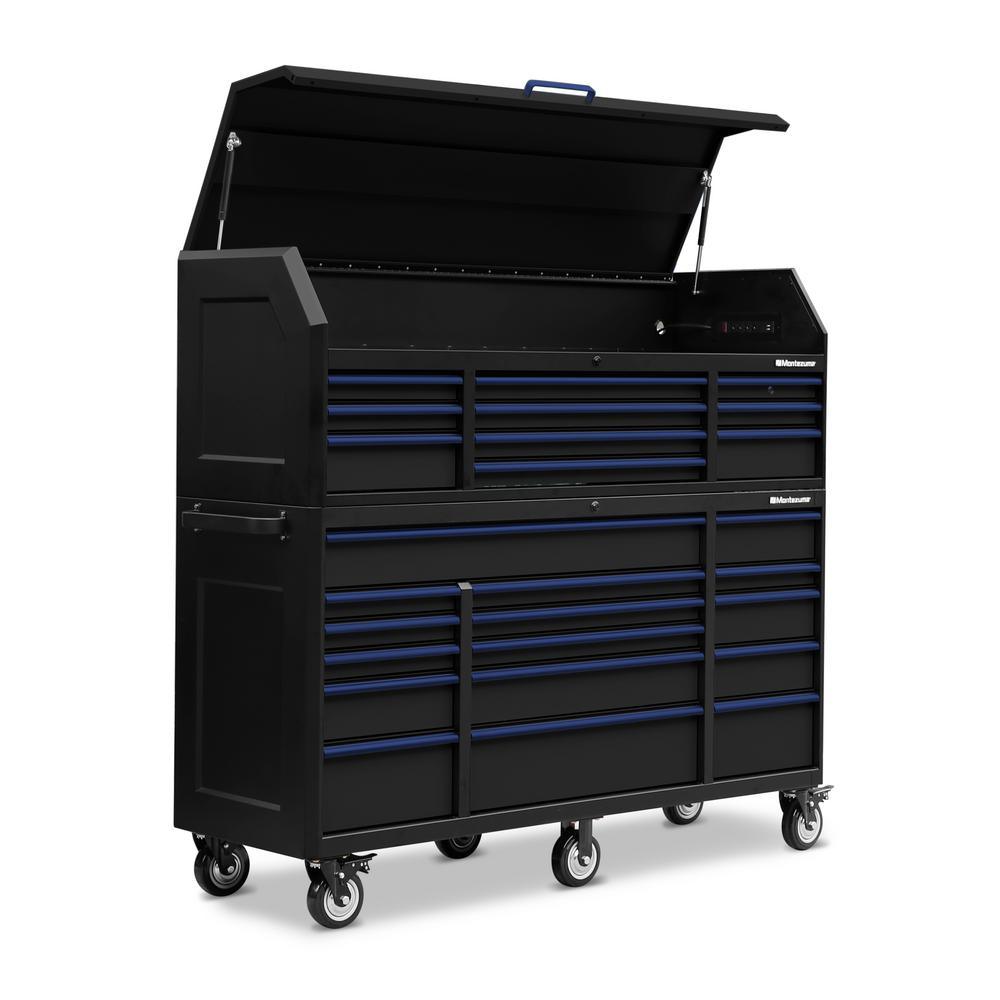 24 in. x 72 in. 26-Drawer Tool Chest and Cabinet Combo with Power and USB Outlets in Black and Blue - Super Arbor