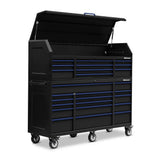 24 in. x 72 in. 26-Drawer Tool Chest and Cabinet Combo with Power and USB Outlets in Black and Blue - Super Arbor